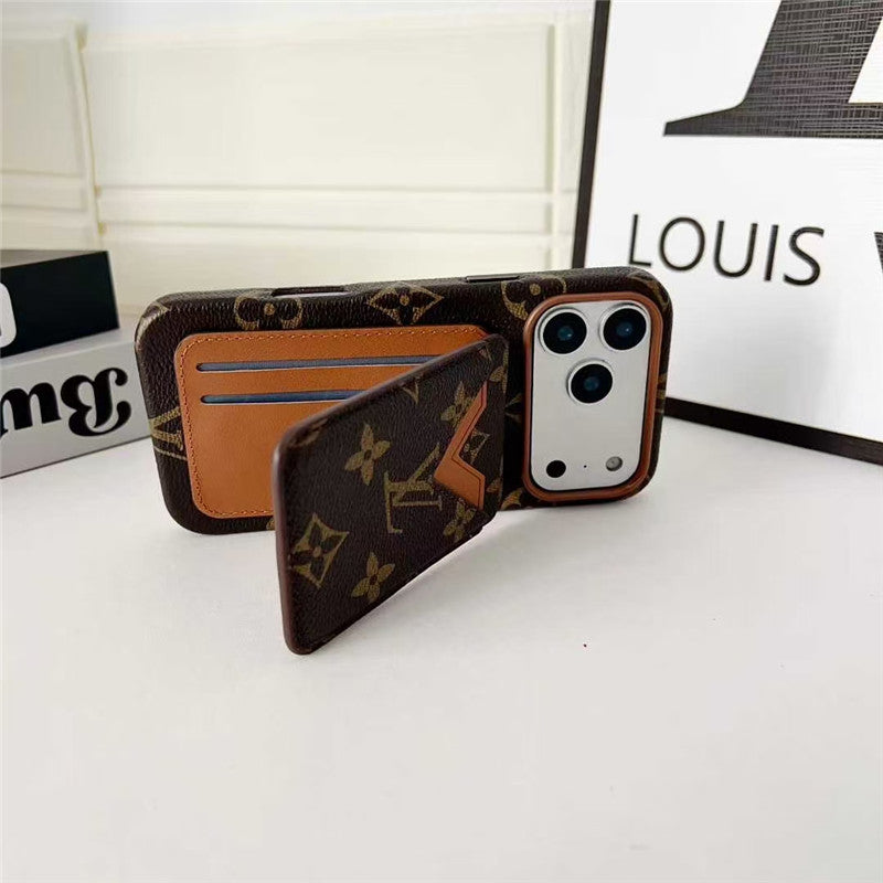 Lv Leather Card Holder Phone Case For iPhone 17 / 16 / 15 / 14/ 13