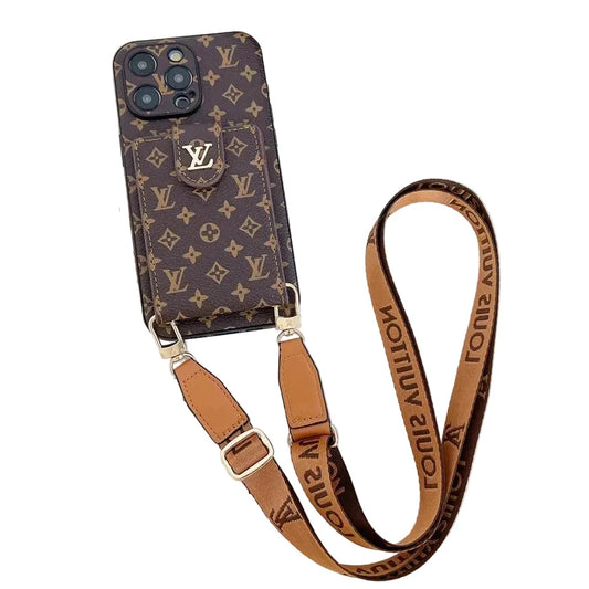 Monogram Canvas Leather Button Card Holder Crossbody iPhone Case