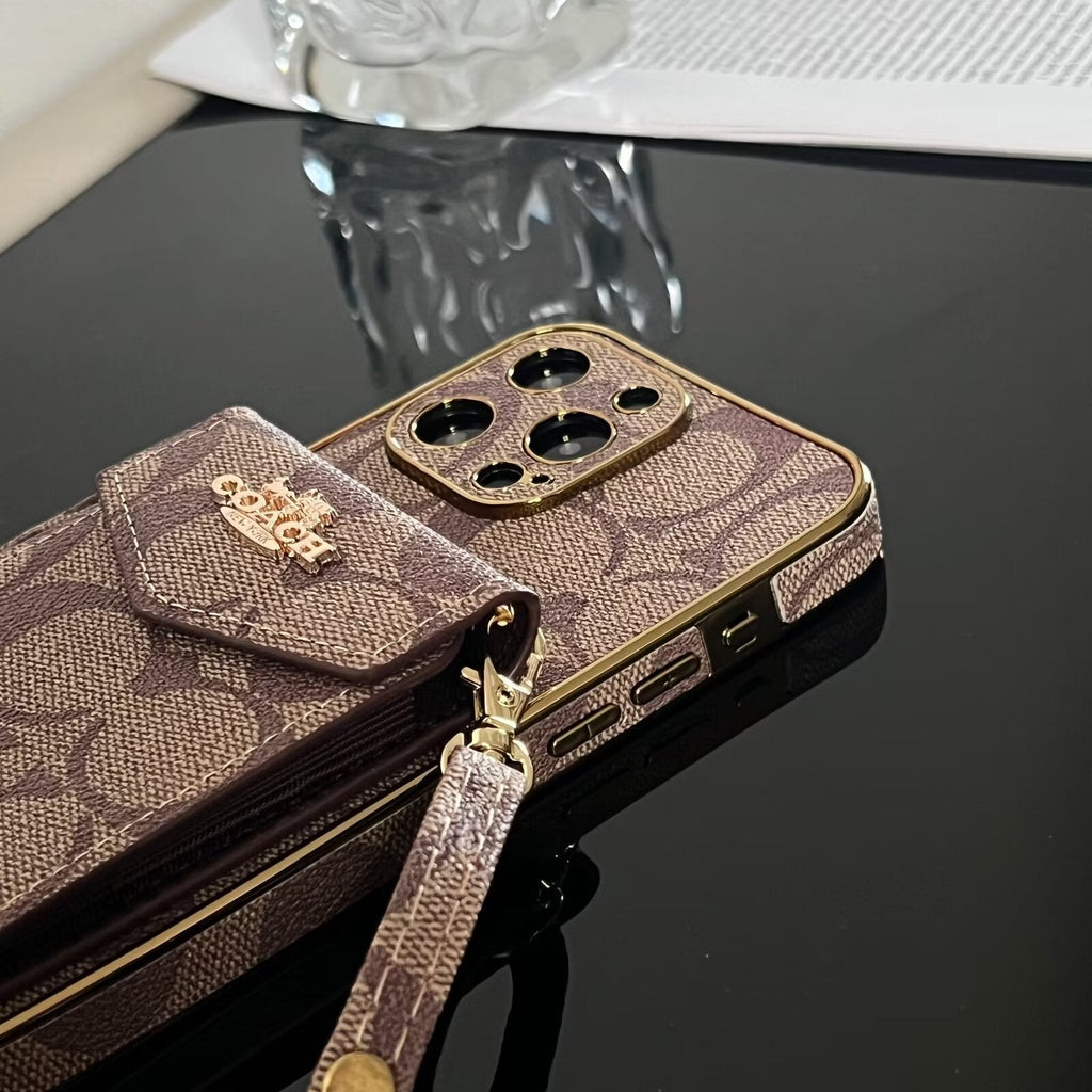 Coach Luxury Logo Accordion Card Holder Leather Crossbody Apple iPhone Case Roxy New 2