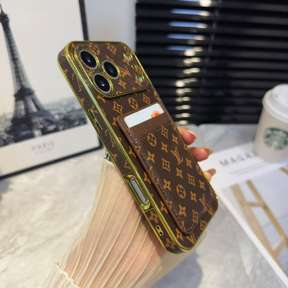 Lv Luxury Phone Case with Card Holder For iPhone 12-17 Series