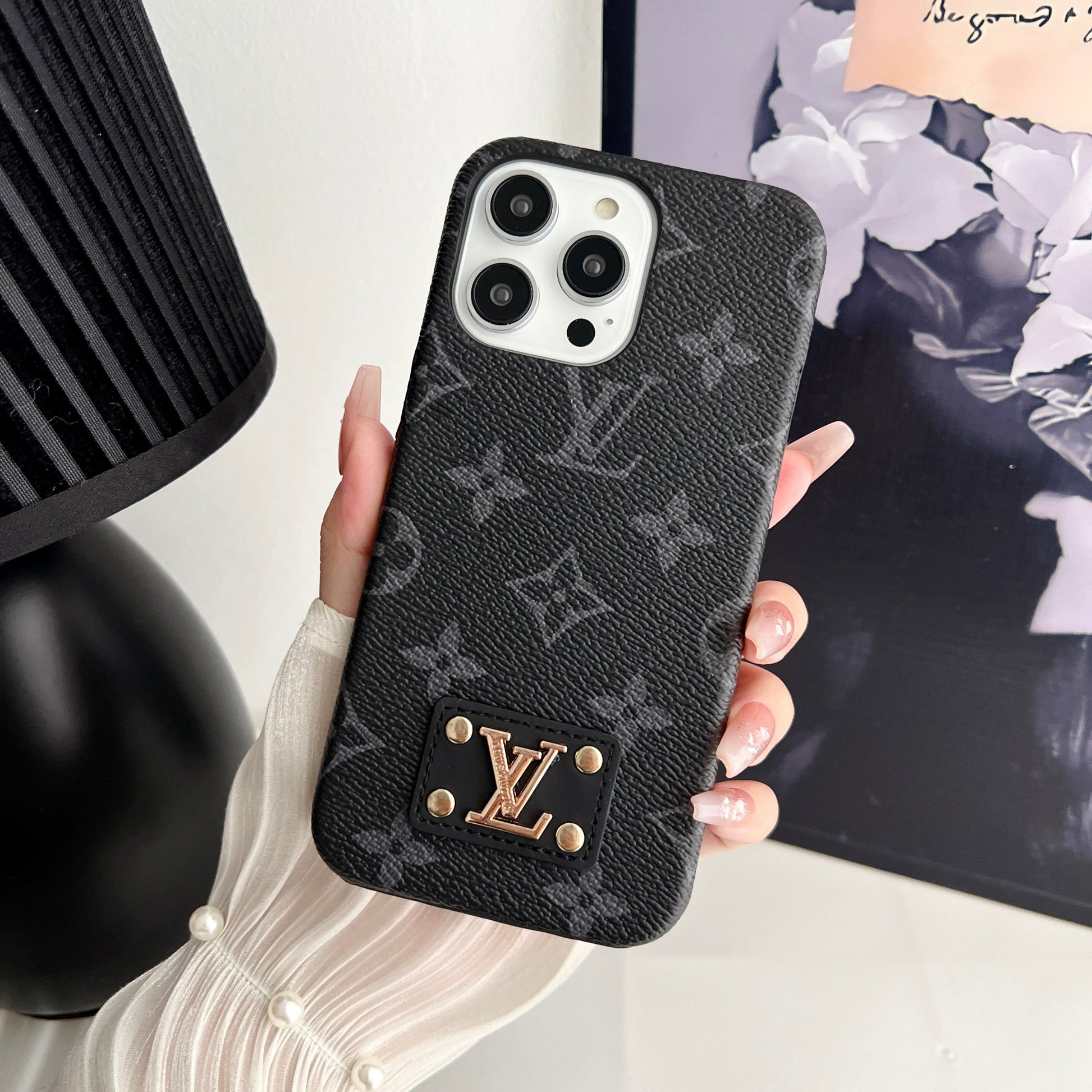 MONOGRAM LEATHER PC HARD BACK CASE FOR IPHONE Roxy New 2