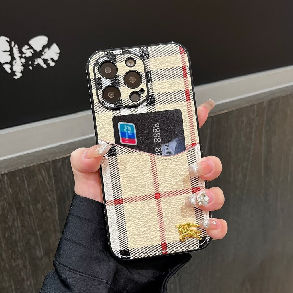 CLASSIC CANVAS LEATHER MONOGRAM BACK CARD APPLE PHONE CASE Roxy New 2