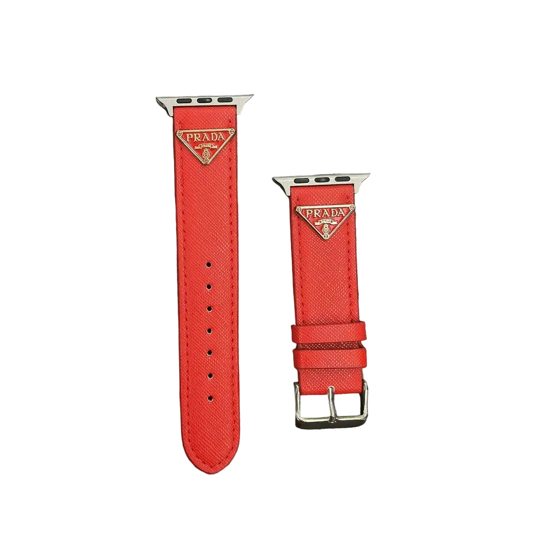 Double Triangle Monogram Label Leather Apple Watch Band Roxy New
