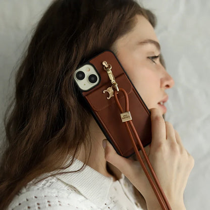 Classic Celine iPhone Case Single Crossbody Brown for iPhone 12-18 Pro & Pro Max