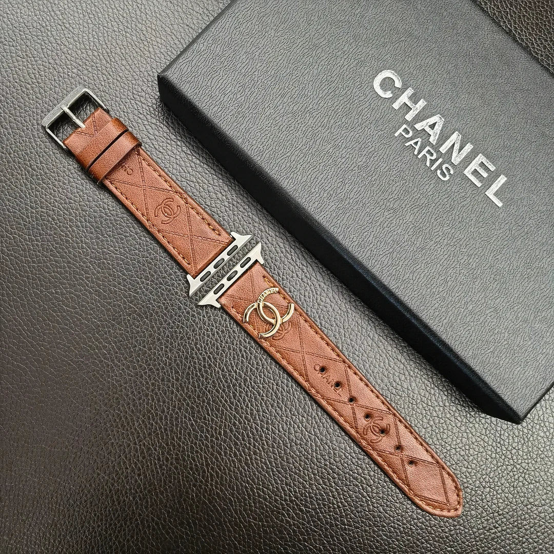 Luxury Gold Monogram 3D Embossed Leather Apple Watch Strap Roxy New