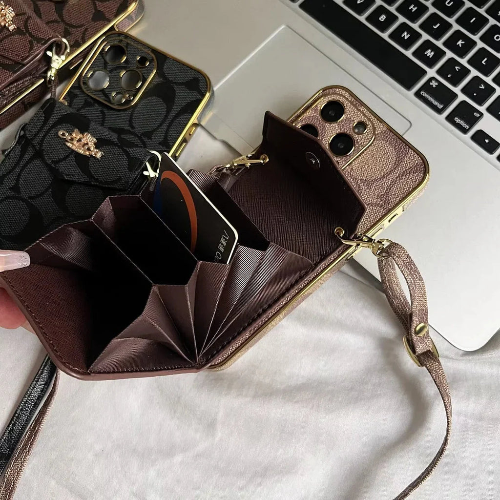 Coach Luxury Logo Accordion Card Holder Leather Crossbody Apple iPhone Case Roxy New 2