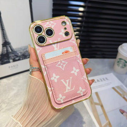 Lv Luxury Phone Case with Card Holder For iPhone 12-17 Series