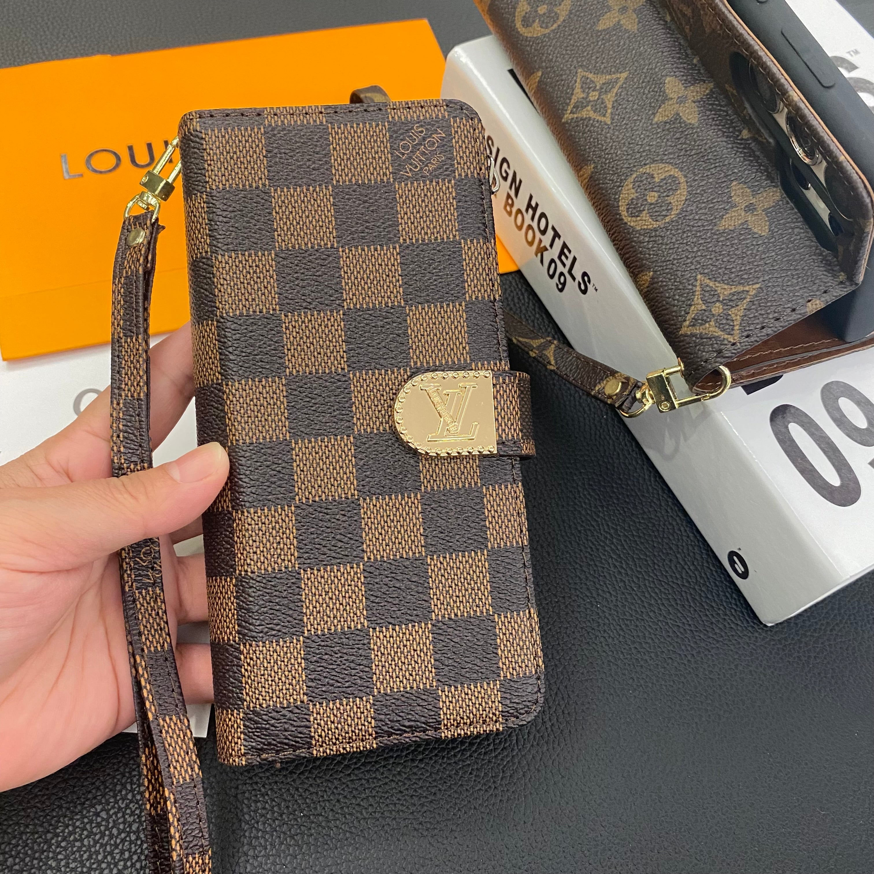 MONOGRAM CANVAS LEATHER WALLET SAMSUNG MOBILE PHONE CASE Roxy New