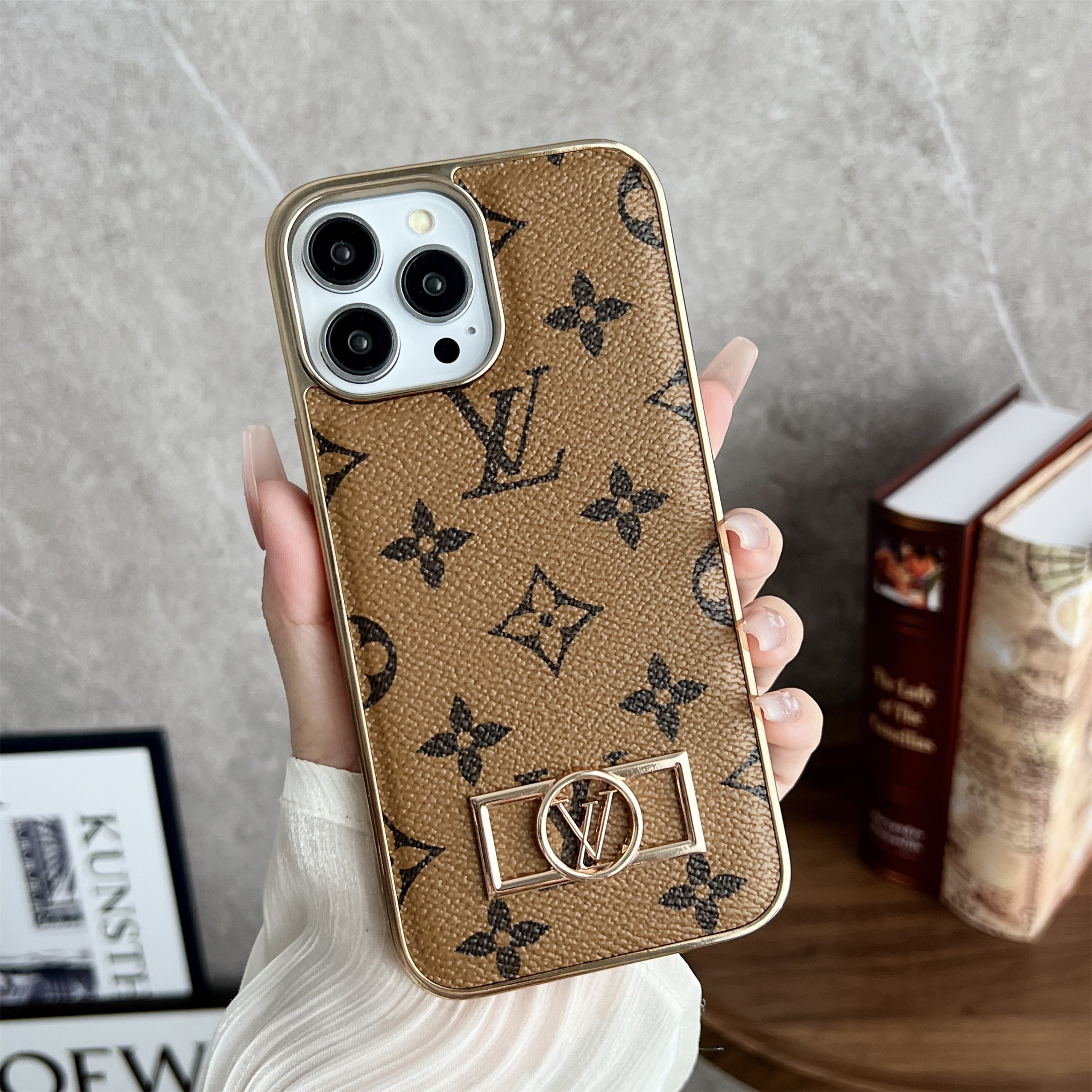 MONOGRAM CANVAS LEATHER PREMIUM ELECTROPLATING FOR IPHONE Roxy New 2