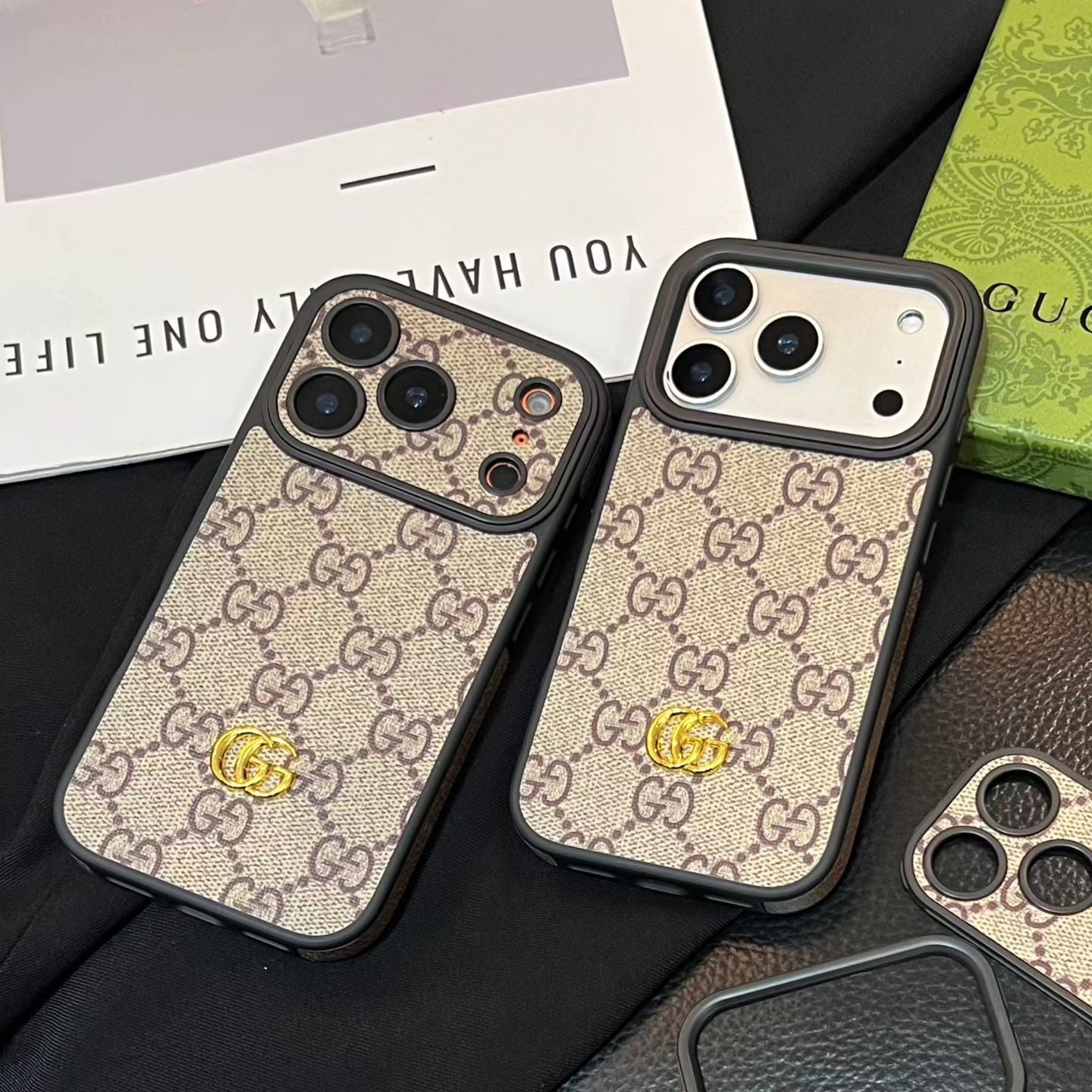 Luxury GG iPhone Case with Interchangeable Camera Lens Frames