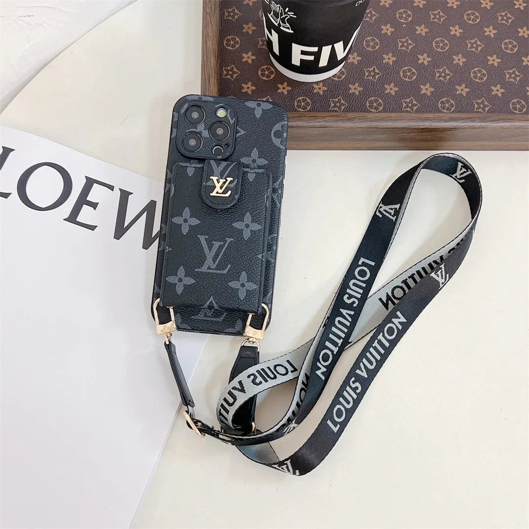 Monogram Canvas Leather Button Card Holder Crossbody iPhone Case Roxy New 2