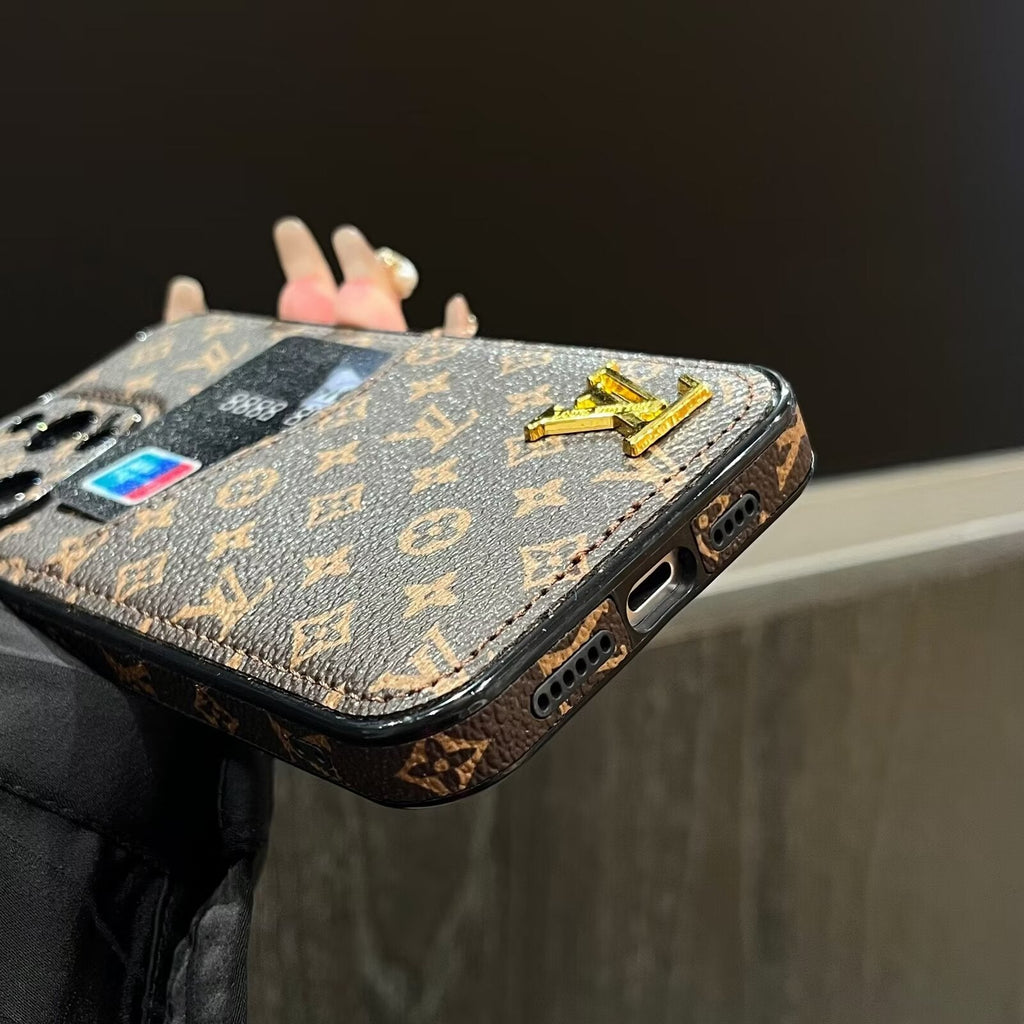 CLASSIC CANVAS LEATHER MONOGRAM BACK CARD APPLE PHONE CASE Roxy New 2