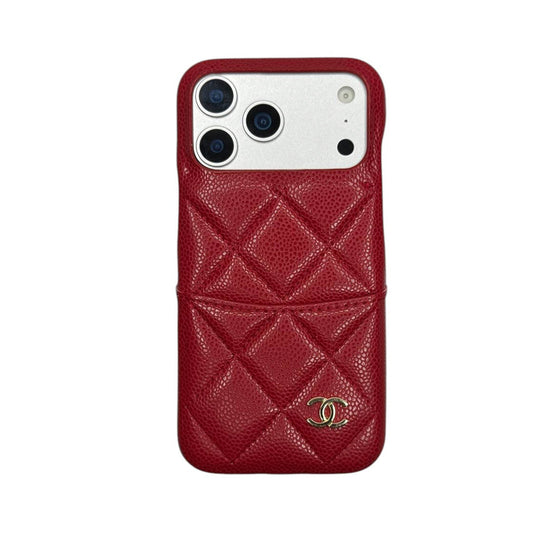 CHN Quilted Caviar Leather Case with Metal CC Emblem