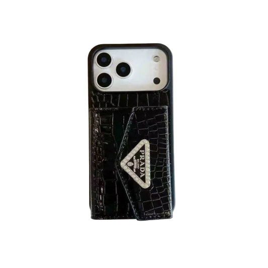 Elegant Prada Apple Phone Case with Card Holder For iPhone 12-18 Pro & Pro Max