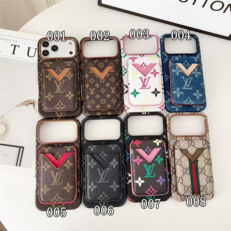 Lv Leather Card Holder Phone Case For iPhone 17 / 16 / 15 / 14/ 13