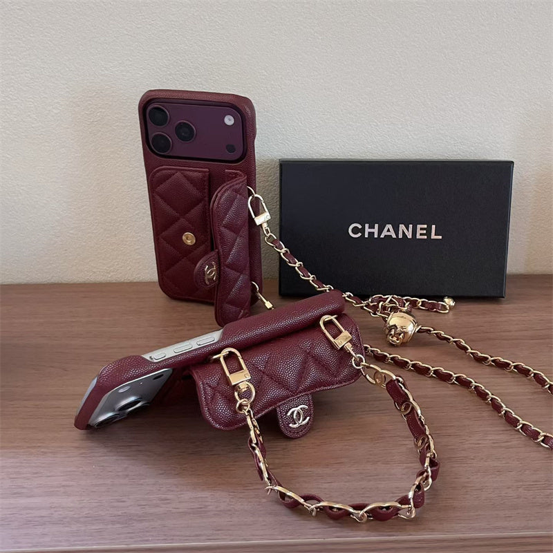 burgundy Leather Crossbody Wallet Case for iPhone 13-18 Pro & Pro Max