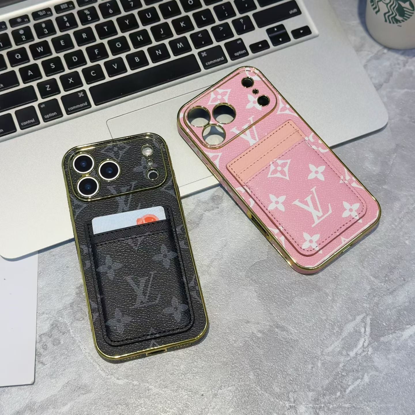 Lv Luxury Phone Case with Card Holder For iPhone 12-17 Series