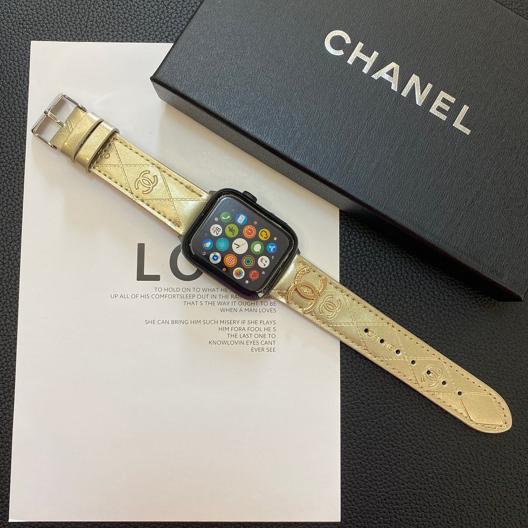 Glossy Leather Apple Watch Strap Luxury Metal Logo Roxy New 2