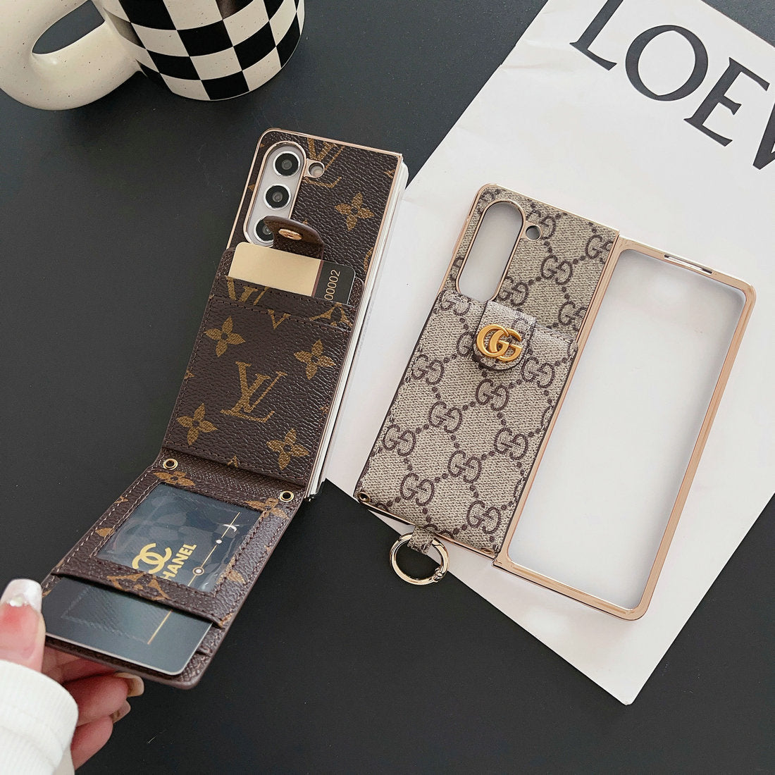 LUXURY ELECTROPLATING MONOGRAM CARD HOLDER CROSSBODY SAMSUNG Z FOLD CASE Roxy New