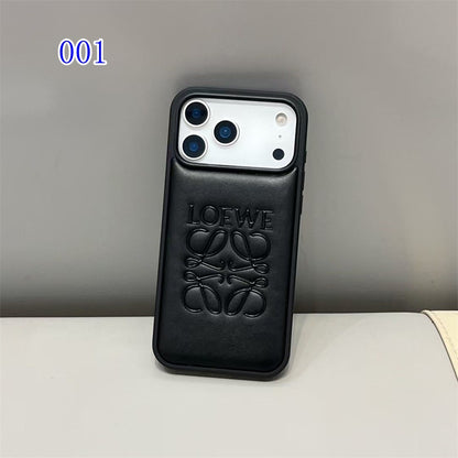 Luxury Loewe-Inspired Leather iPhone Case with Embossed Anagram Logo