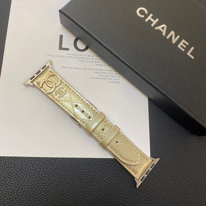 Glossy Leather Apple Watch Strap Luxury Metal Logo Roxy New 2
