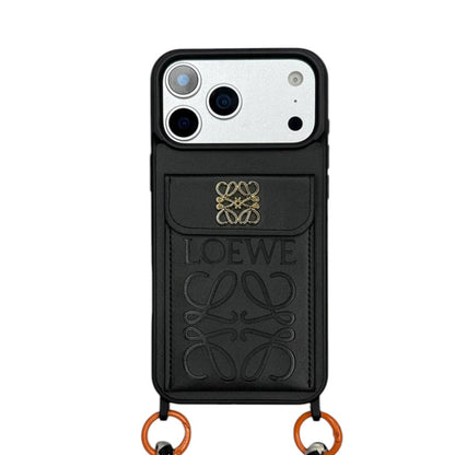 Loewe Leather Wallet Case with Crossbody Lanyard Strap for iPhone 12-18 Pro & Pro Max