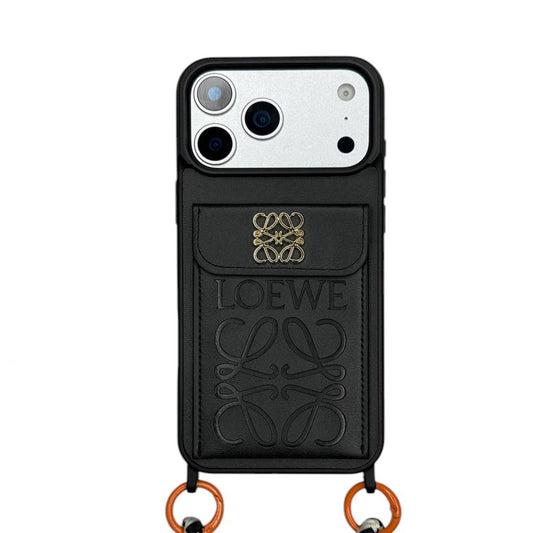 Loewe Leather Wallet Case with Crossbody Lanyard Strap for iPhone 12-18 Pro & Pro Max