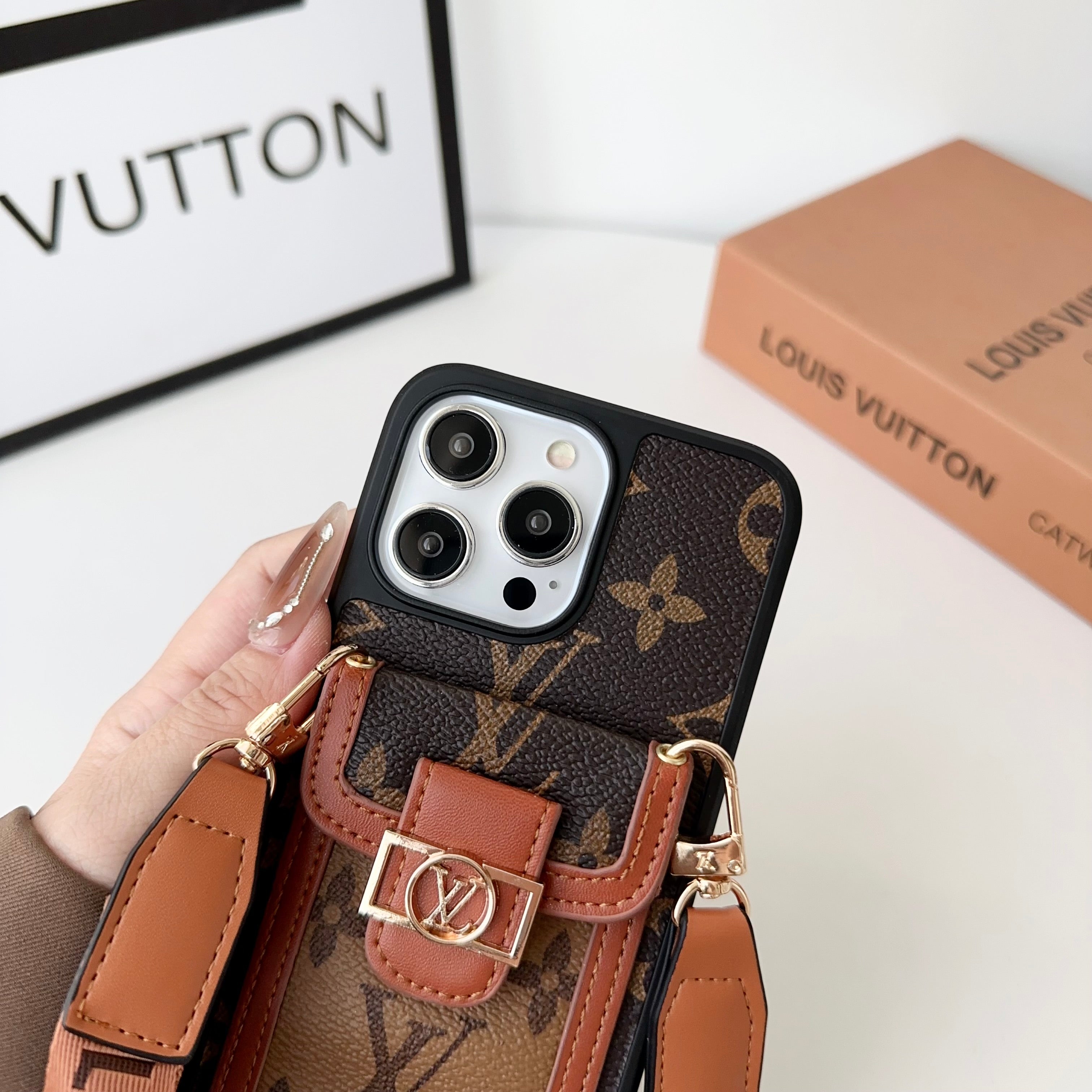 Luxury DAUPHINE LEATHER MONOGRAM CROSSBODY IPHONE CASE theroxymob