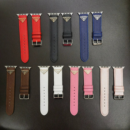 Double Triangle Monogram Label Leather Apple Watch Band Roxy New