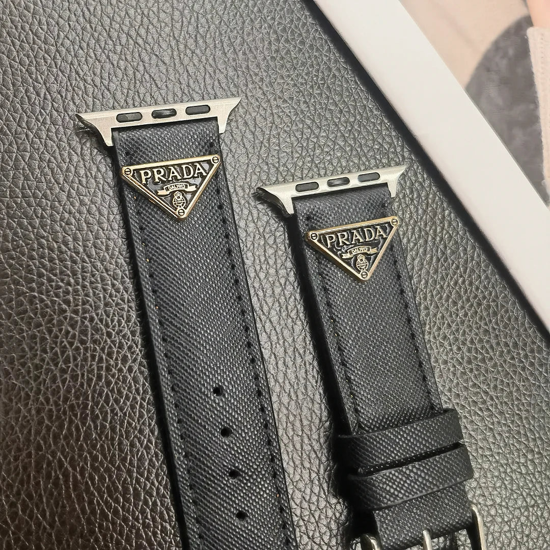 Double Triangle Monogram Label Leather Apple Watch Band Roxy New