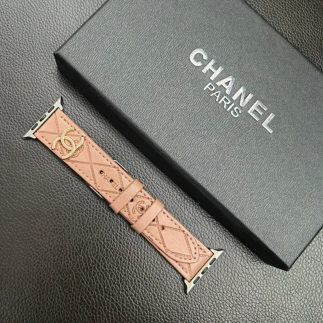 Luxury Gold Monogram 3D Embossed Leather Apple Watch Strap Roxy New