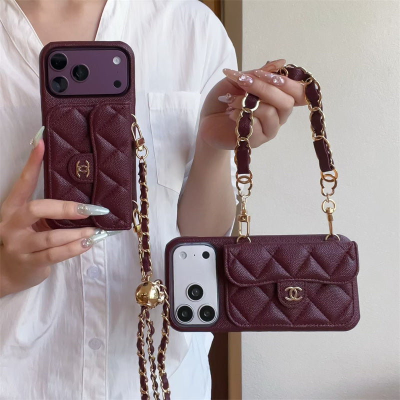 burgundy Leather Crossbody Wallet Case for iPhone 13-18 Pro & Pro Max
