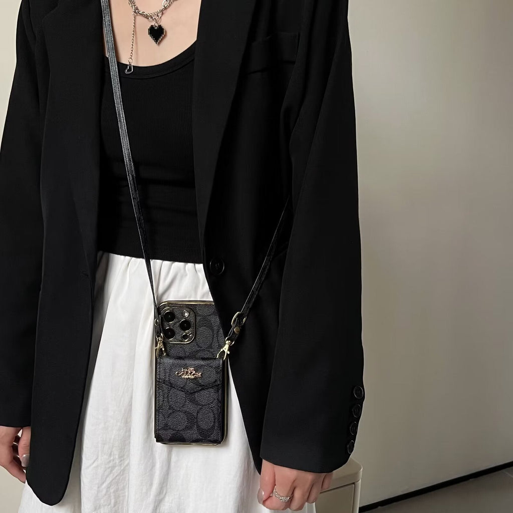 Coach Luxury Logo Accordion Card Holder Leather Crossbody Apple iPhone Case Roxy New 2