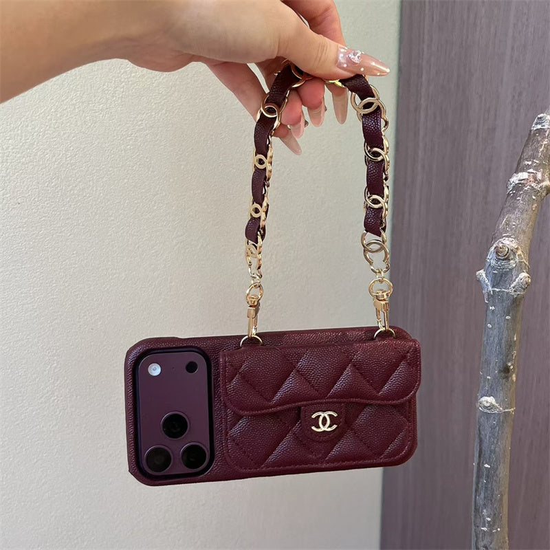 burgundy Leather Crossbody Wallet Case for iPhone 13-18 Pro & Pro Max
