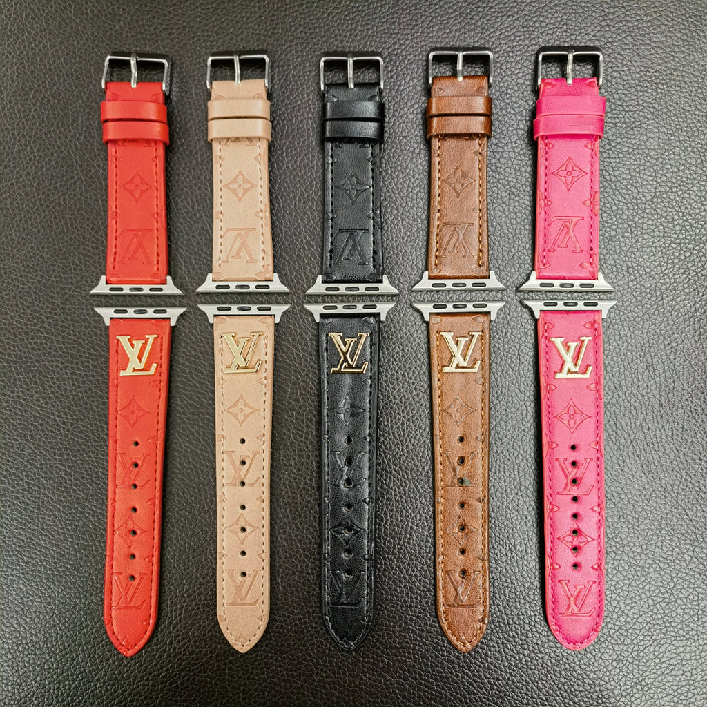 BAND METAL LOGO 3D EMBOSSED MONOGRAM LEATHER APPLE WATCH Roxy New