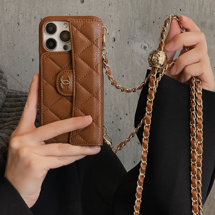 Chanel Genuine Leather Wallet Leather Crossbody Bag Apple iPhone Case Roxy New 2