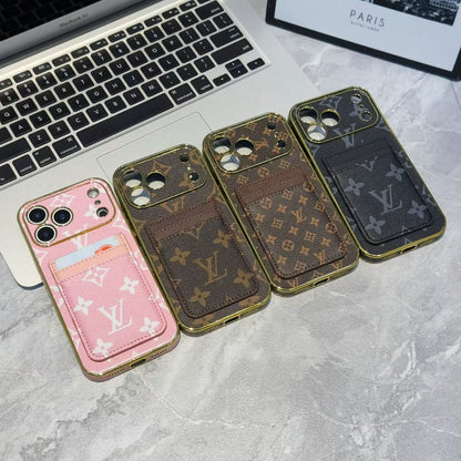 Lv Luxury Phone Case with Card Holder For iPhone 12-17 Series