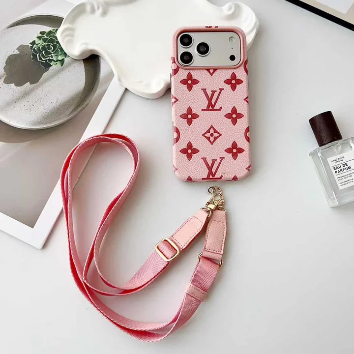 Elite Monogram Leather Case with Designer Crossbody Strap for iPhone 13-17 Series