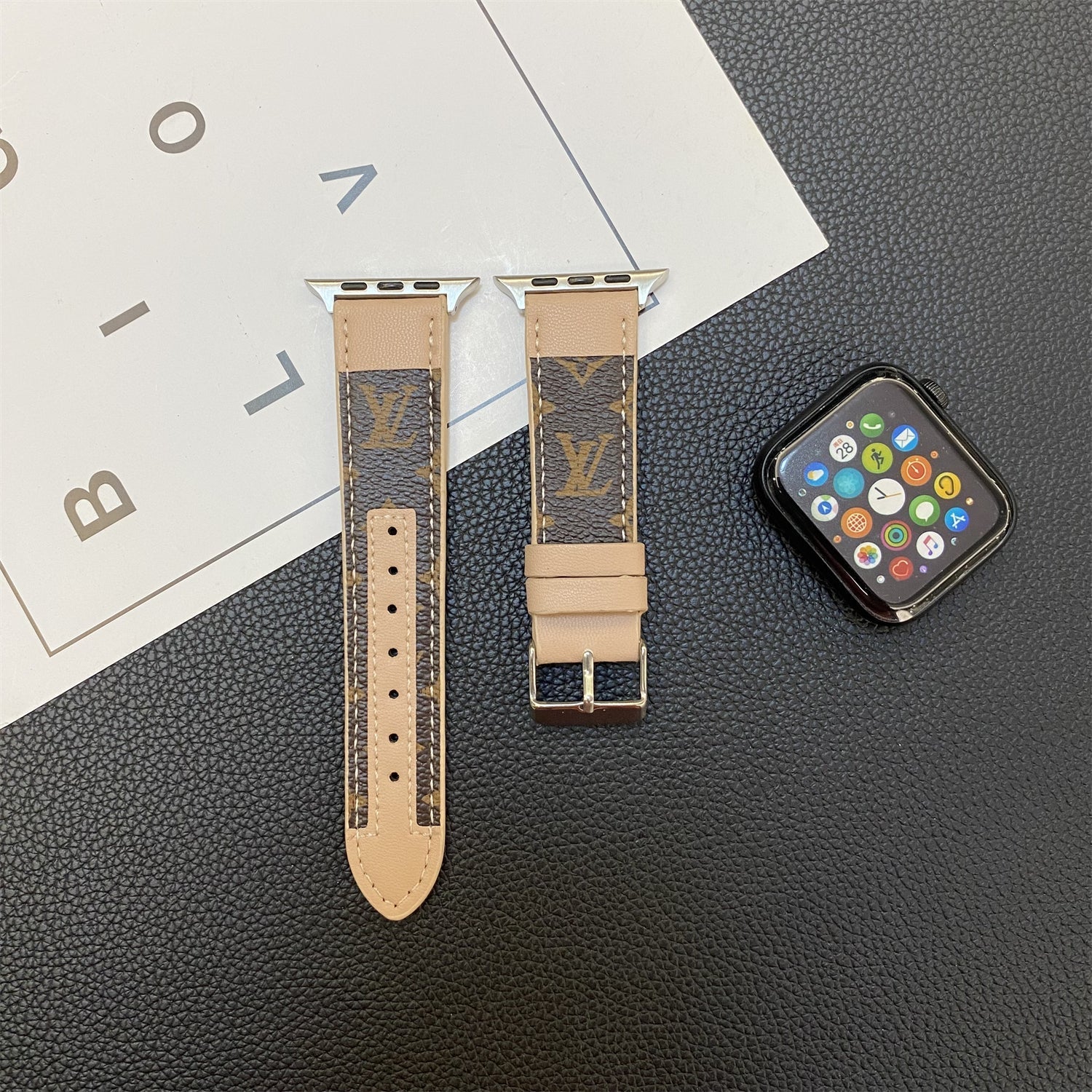 APPLE WATCH GENUINE LEATHER STRAP STITCHING MONOGRAM LEATHER Roxy New 2