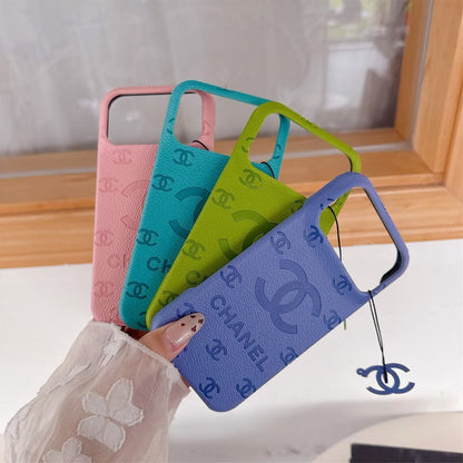 CHN Monogram Stamped Leather Case with CC Ring Charm