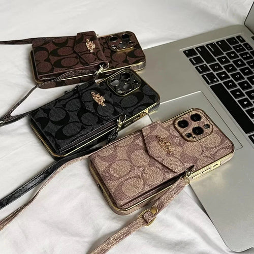 Coach Luxury Logo Accordion Card Holder Leather Crossbody Apple iPhone Case Roxy New 2
