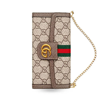 Classic Leather GG iPhone Case with Flip Wallet and Crossbody Strap For iPhone 12-18 Pro & Pro Max