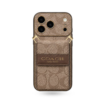 Luxury Leather Coach Phone Case with Strap for iPhone 12-18 Pro & Pro Max