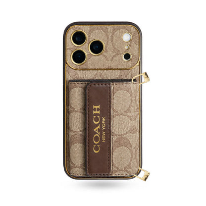 Premium Leather Coach Phone Case with Wallet and Strap for iPhone 12-18 Pro & Pro Max