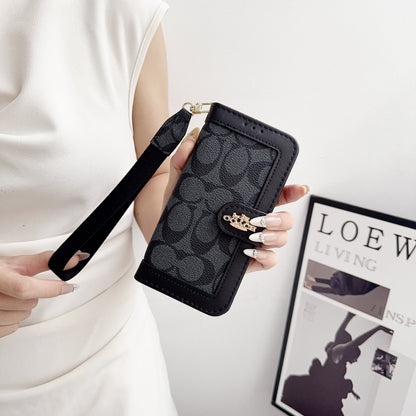 Luxury Monogram Canvas Wallet Case for iPhone 12-17 Detachable Wristlet & Card Holder