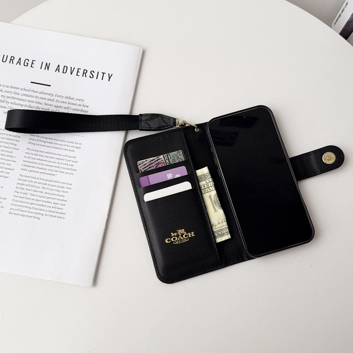 Luxury Monogram Canvas Wallet Case for iPhone 12-17 Detachable Wristlet & Card Holder