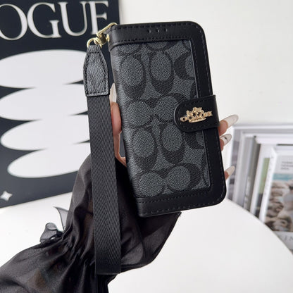 Luxury Monogram Canvas Wallet Case for iPhone 12-17 Detachable Wristlet & Card Holder