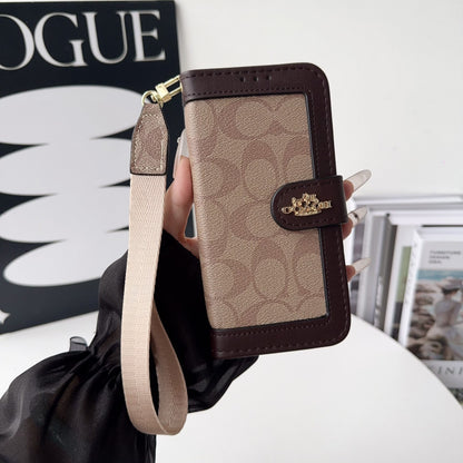 Luxury Monogram Canvas Wallet Case for iPhone 12-17 Detachable Wristlet & Card Holder