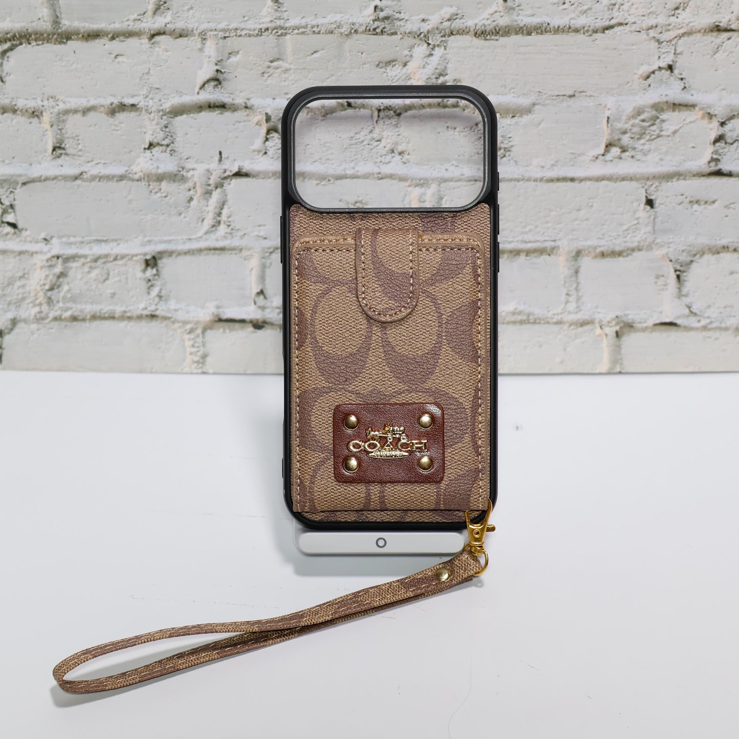 Luxury Monogram Card Holder Phone Case with Strap for iPhone 12-17 Series