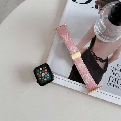 PINK LEATHER CANVAS LUXURY APPLE WATCH STRAP